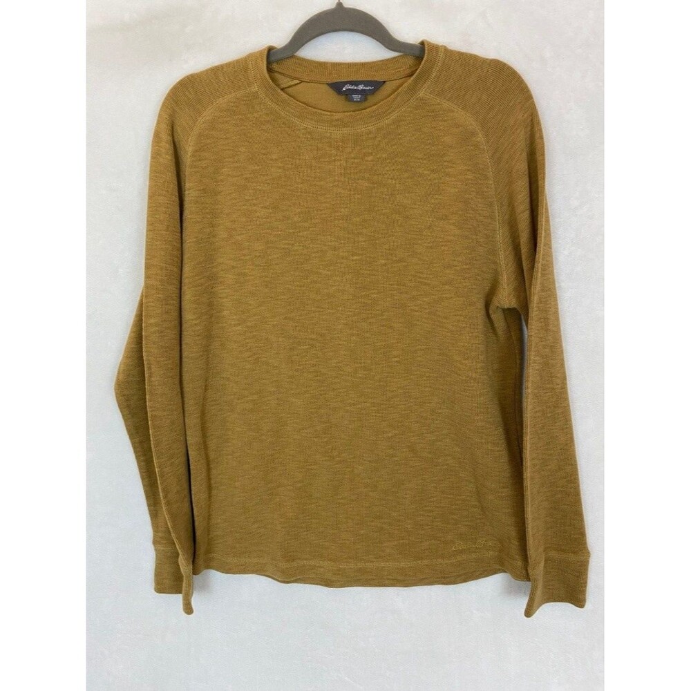 Eddie Bauer Men's Double Knit Crew Sweater M Gold Cotton Blend Gorp Granola